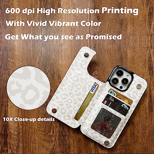 Image of uCOLOR Compatible with iPhone 12 Pro Max 6.7 inch Wallet Case with Card Holder Slot Folio Flip PU Leather Kickstand Double Magnetic Clasp and RFID Blocking Design Cover 6.7 Inch (Beige Leopard)