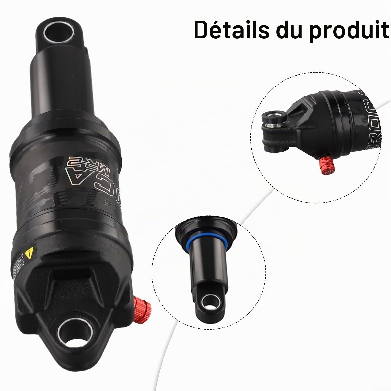 Amortisseur arrière pneumatique pour VTT avec système de suspension réglable 125/150/165/190mm pour vélo de montagne en alliage d'aluminium noir (165MMx35MM)