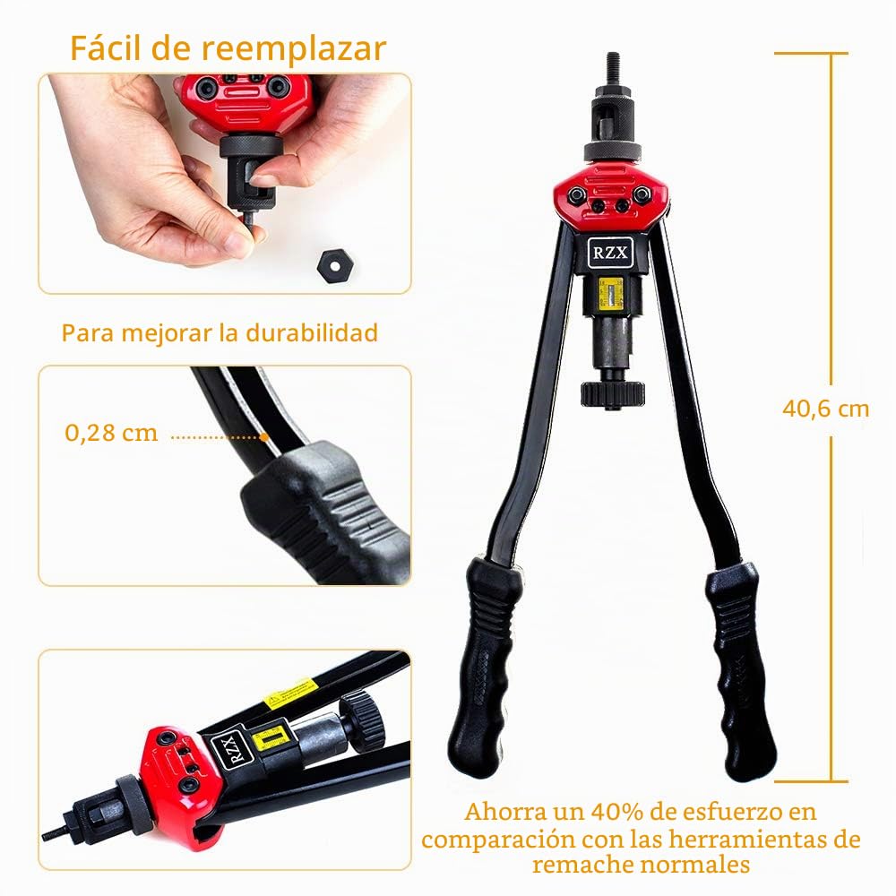 Maleta caja de herramientas 17" 440 mm M3-M12, 10-24, 1/4-20, 5/16-18, 3/8-16, remachadora de mano, remachadora con sistema de ajuste de tuerca M3-M12 Bt607