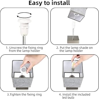 Aomeya Touch Control Table Lamp, 3-Way Dimmable Bedside Lamps Nightstand Lamps with Flaxen Fabric Shade for Bedroom Living Room,LED Bulb Included (1, Grey-A) [Energy Class F]