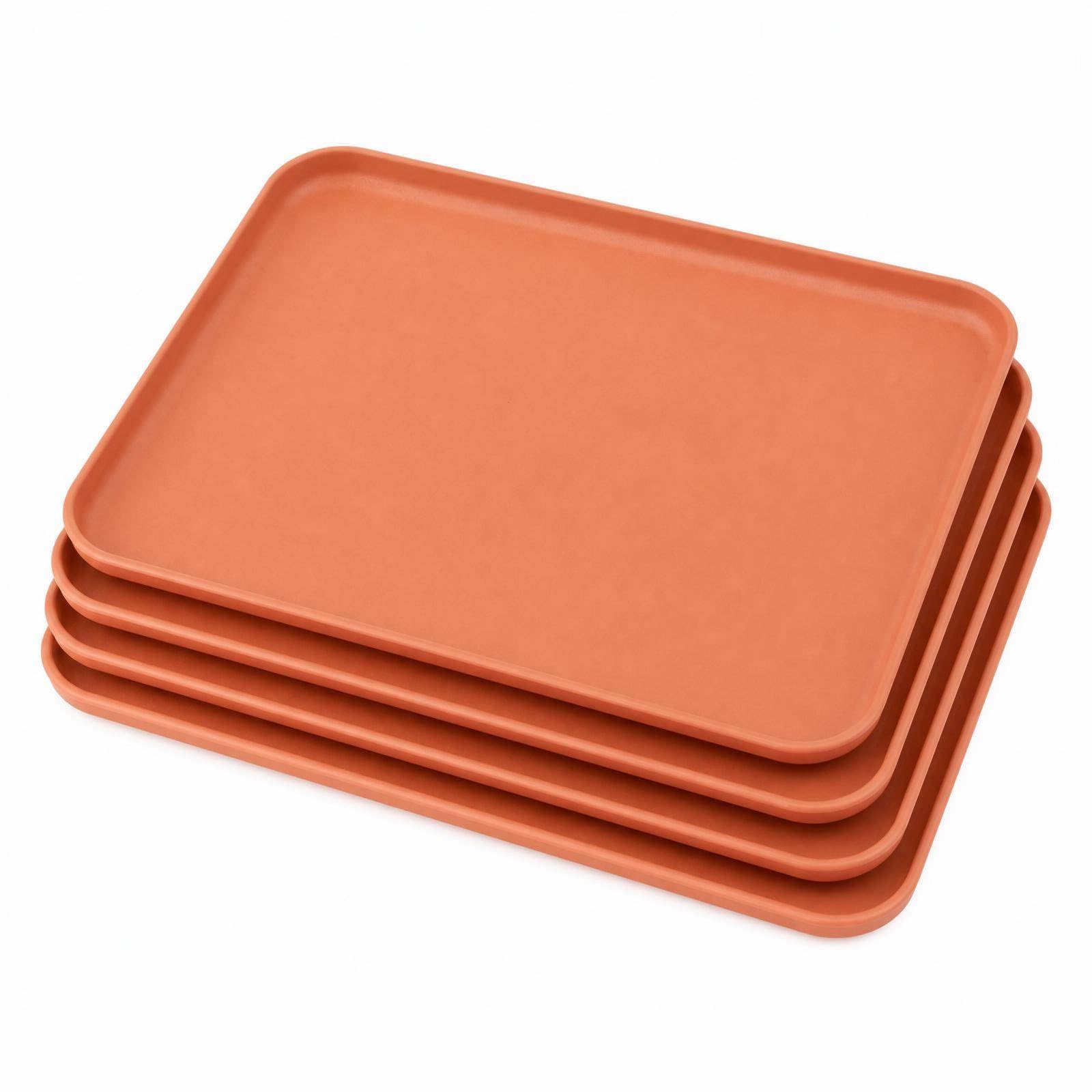 Cycayit Serving Trays Set of 4, Tray 22.5 x 31 cm Rectangular Food Tray, Lightweight Wheat Straw Tray with Raised Edges, Stackable Tough Tray for Tea, Coffee, Snacks, Breakfast and Kitchen Use