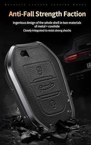 Miniatura 4 de HIBEYO Funda de cuero de aleación para llavero con textura de automóvil, compatible con llavero para Peugeot Citroen Picasso Elysee, Marrón