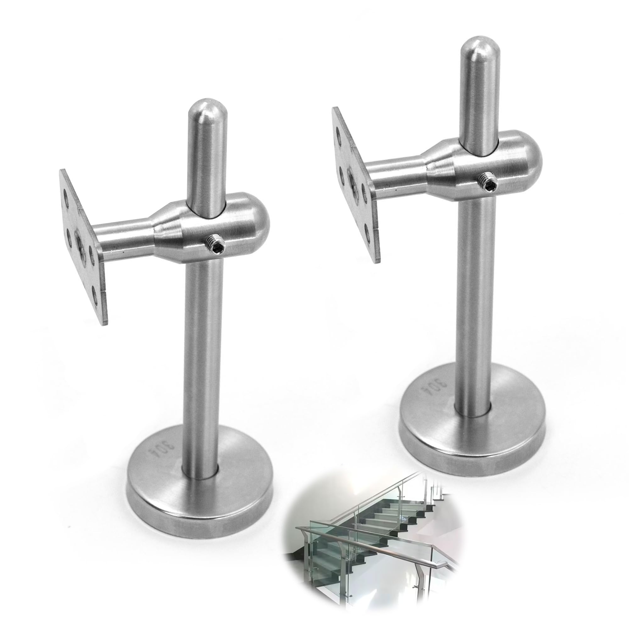 Soportes baranda pasamano en acero inoxidable pulido con herrajes articulados de alta resistencia