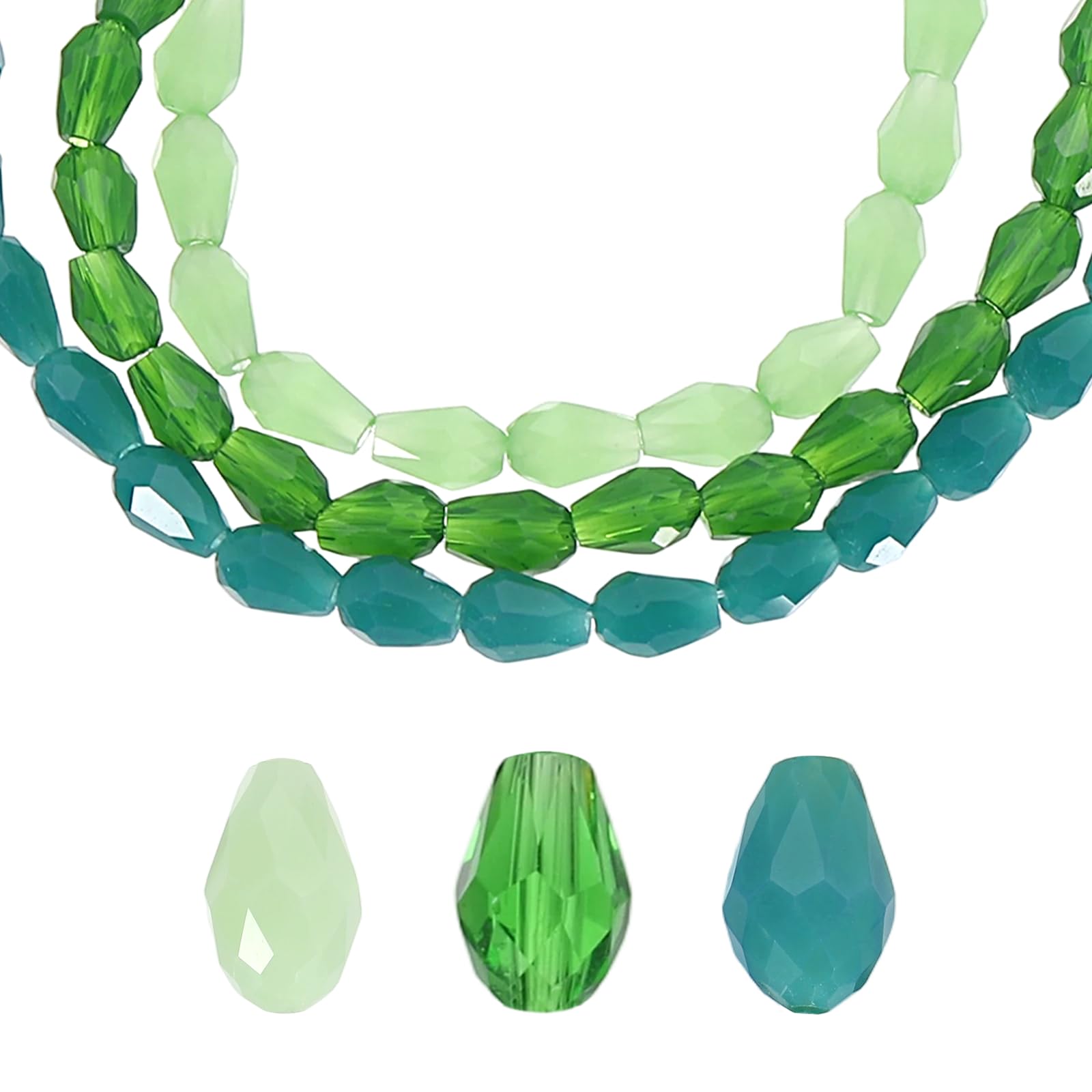 sourcing map 285 PCS Teardrop Crystal Glass Beads, 3x5mm Vertical Hole Faceted Glass Teardrop Spacer Beads for Necklace Bracelet DIY Jewelry Making, Emerald Green/Dappled Green/Green