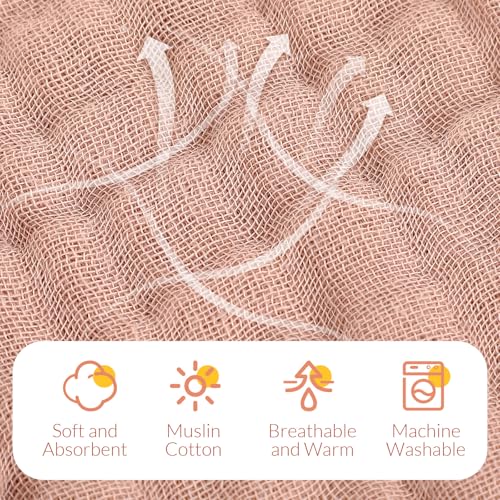 Image of VitalCozy 8 Pcs Baby Muslin Hooded Bath Towels and Washcloths, Muslin Hooded Baby Towels Absorbent Blankets for Gift Newborn Infant Shower (Pink,White)