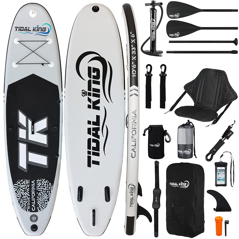 Tidal King California 10' 6” x 33” Wide & Extra Stable Stand Up Paddle Board ISUP - with Adjustable Paddle, Pump, Leash & Backpack - Standard SUP or Kayak Option