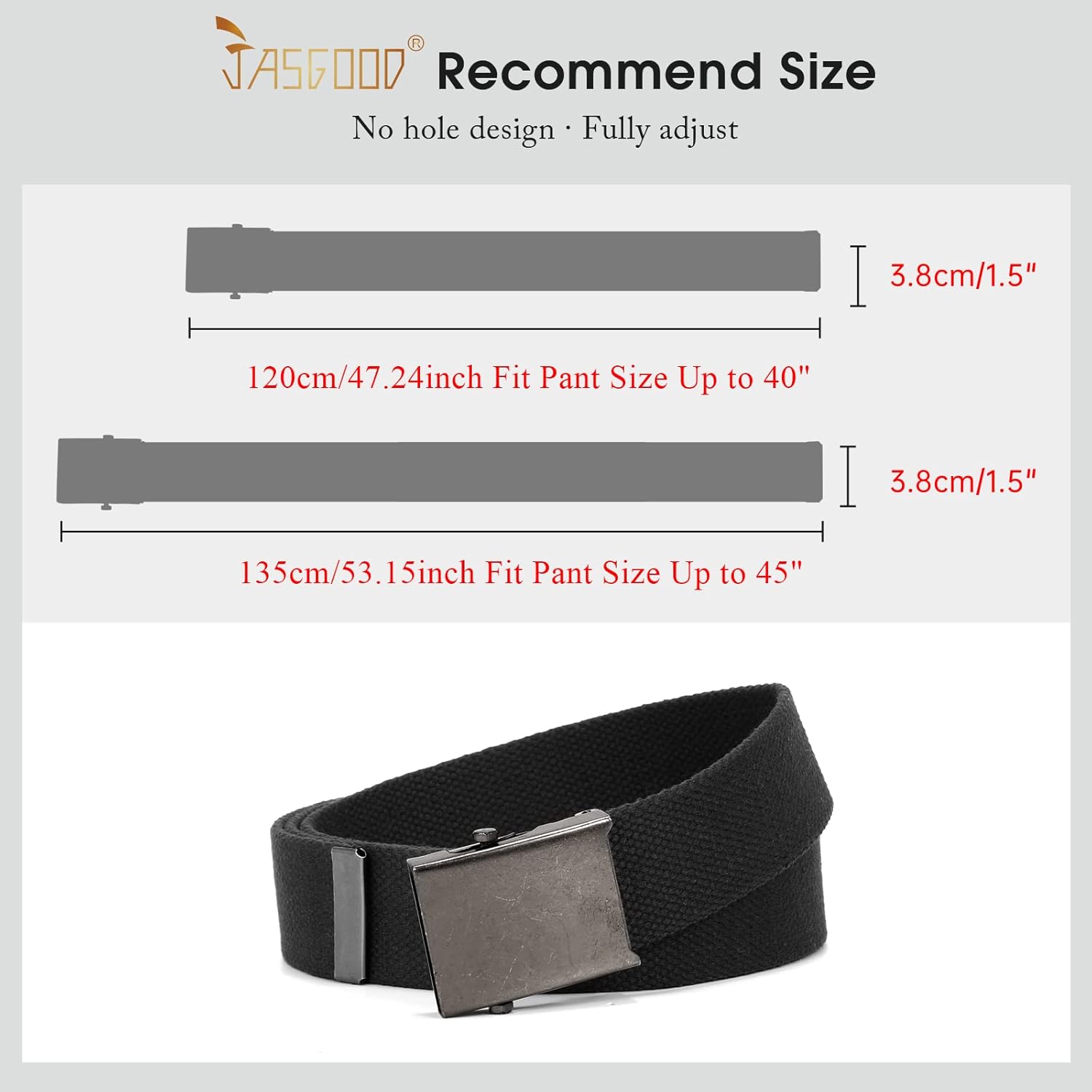 JASGOOD Canvas Web Belt for Men Adjustable Cloth Fabric Military Belt with Metal Buckle, C-Black+Beige+Blue - Image 5