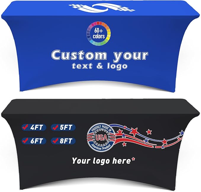 Custom Table Cloth with Business Logo Spandex 5FT Personalized Table Cloth with LogoText Image for Business Tradeshow Events/Company/School/Shop/Charity (5FT 120LX89in)