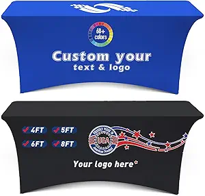 Custom Table Cloth with Business Logo Spandex 5FT Personalized Table Cloth with LogoText Image for Business Tradeshow Events/Company/School/Shop/Charity (5FT 120LX89in)