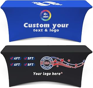 Raxovylz Custom Table Cloth with Business Logo Spandex 5FT Personalized Table Cloth with LogoText Image for Business Tradeshow Events/Company/School/Shop/Charity (5FT 120LX89in)
