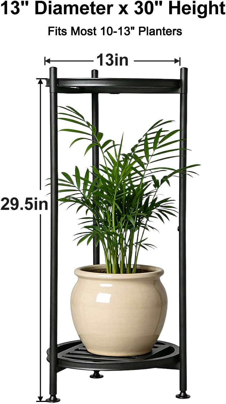 Plant Stand Indoor Outdoor,2 Tier 30" Tall Metal Plant Stands,Heavy Duty Plant Holder for Large Pots,Outside Plant Shelves for Patio,Black Flower Display Shelf for Living Room,Bedroom,Balcony