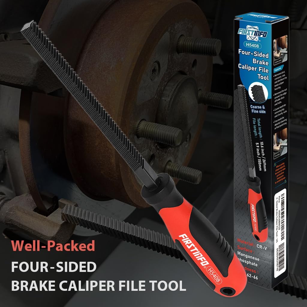 FIRSTINFO H5408 Coarse and Fine-Tooth CR-V Steel Brake Caliper File | Four-Sided | HRC 62-66 | 9mm File Width | 5.9 inches File Length