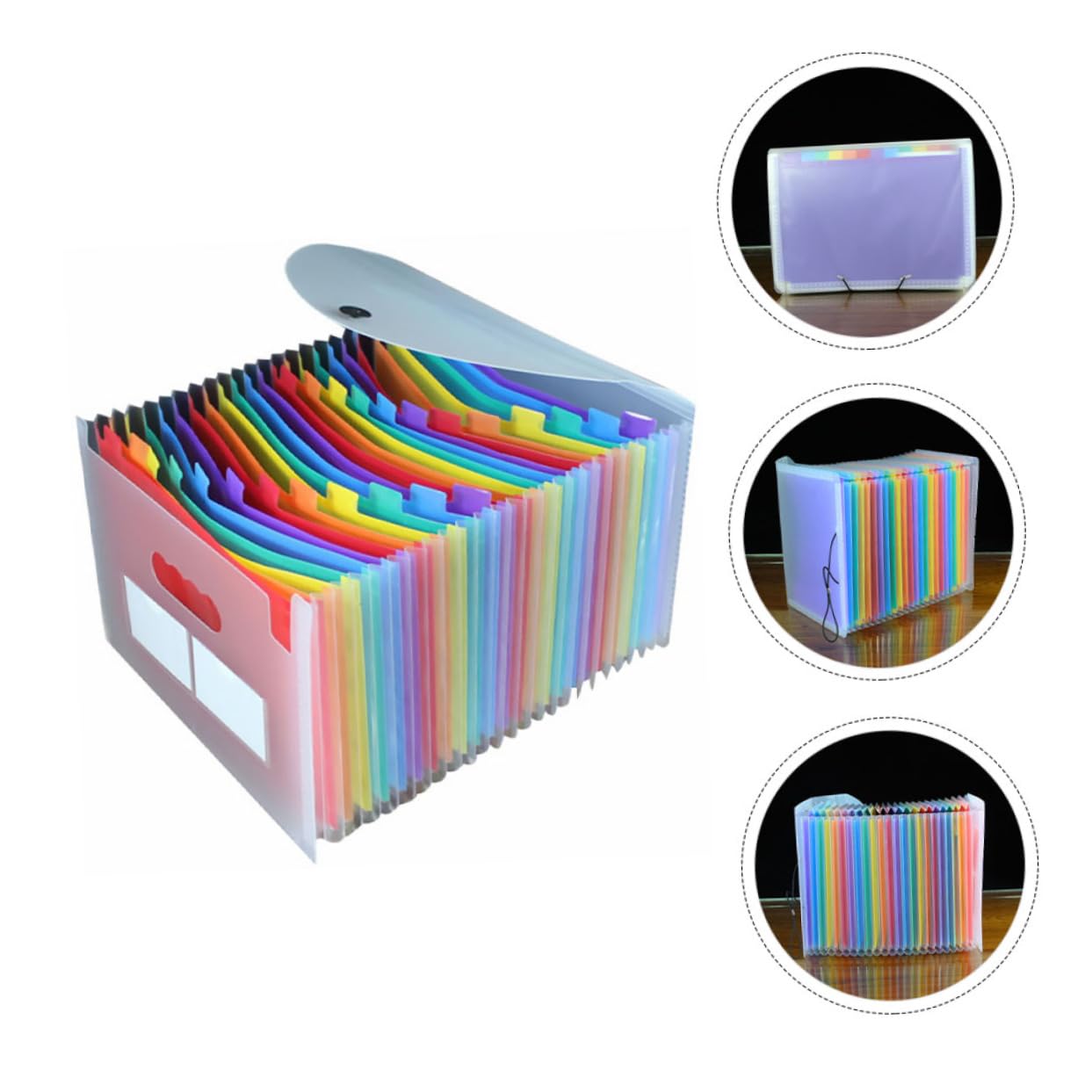 jojofuny 3 Stück Erweiterbarer Dokumentenordner mit Fächern Transparenter Regenbogen Organizer aus Robustem Kunststoff mit Elastischem Verschluss und Farbigen Etiketten für Büro Schule und