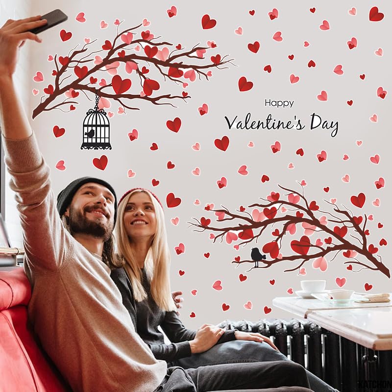 Party Decor Wall Art Murals Valentine's Day Hanging Heart Wall Decals ...