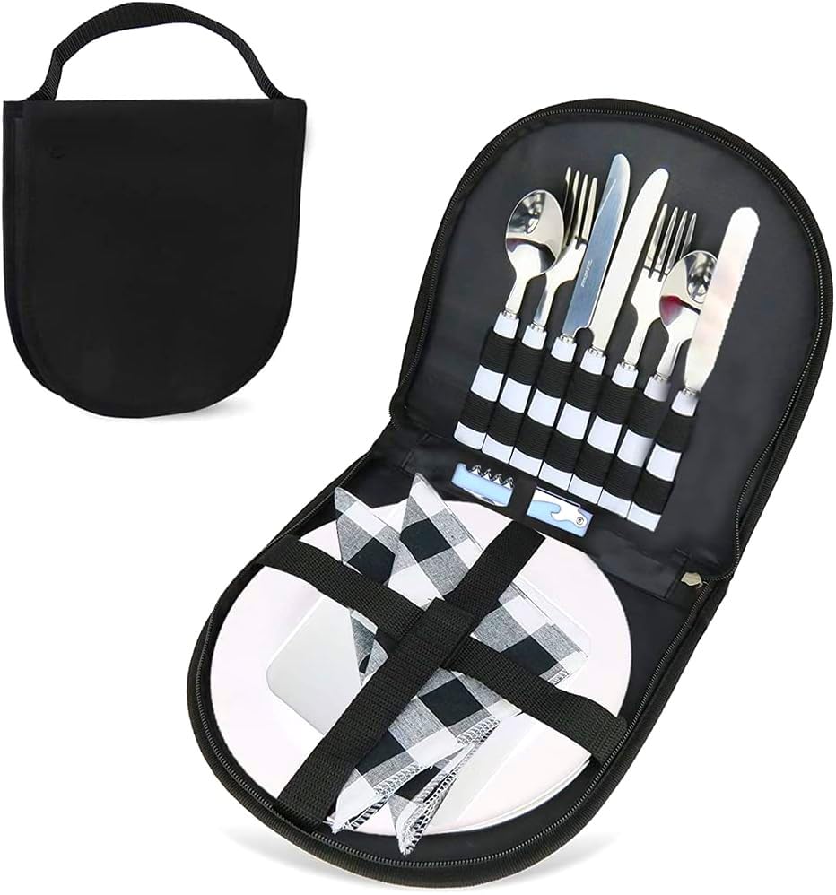 LATERN 12Pcs Portable Camping Cutlery Set, Stainless Steel...