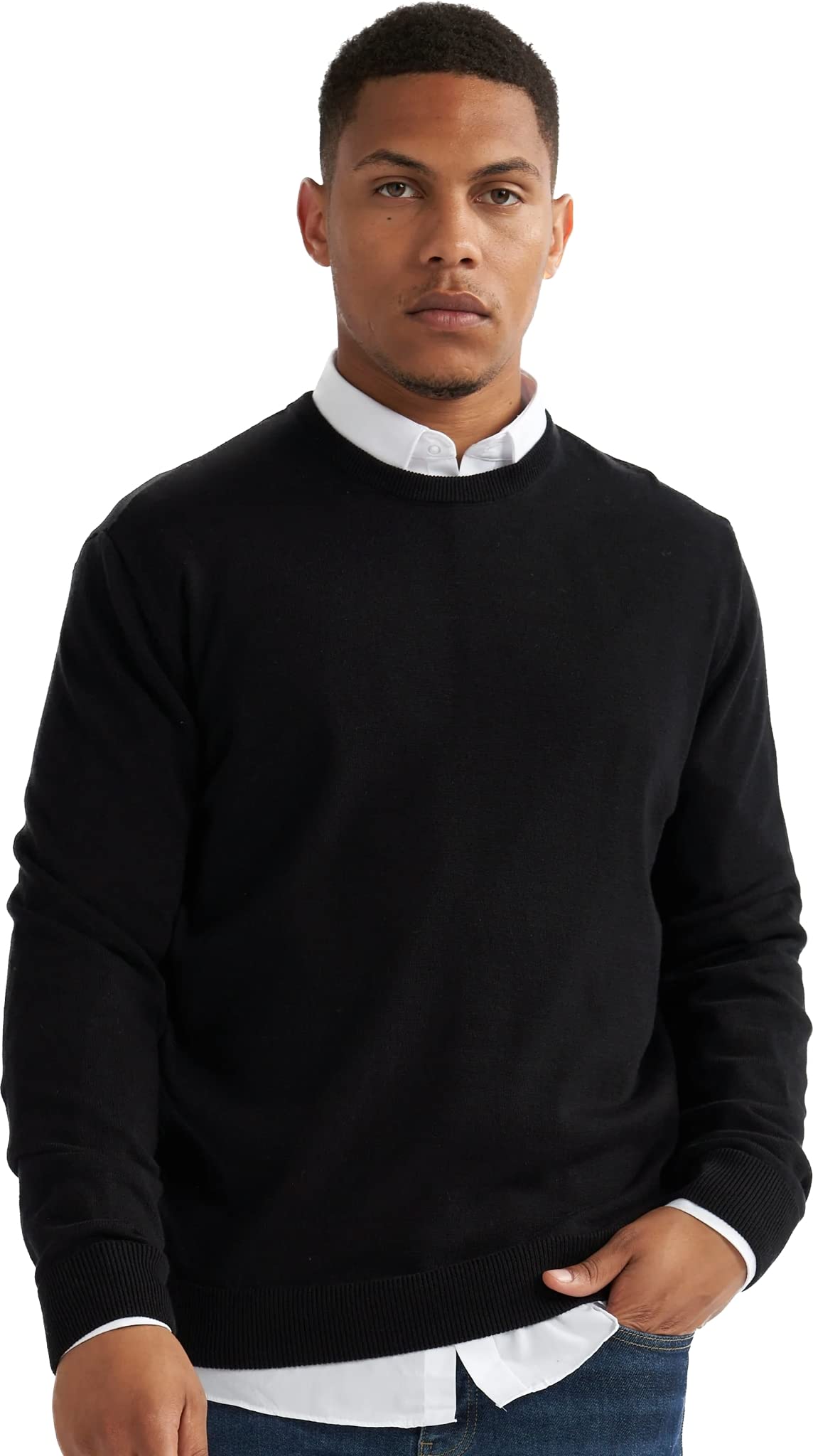 Alsestudio Men's Black `S Crewneck Jumper 100% Cotton Premium Quality Soft Touch Long Sleeve Pullover Essential Style Knitted Sweaters For -Large