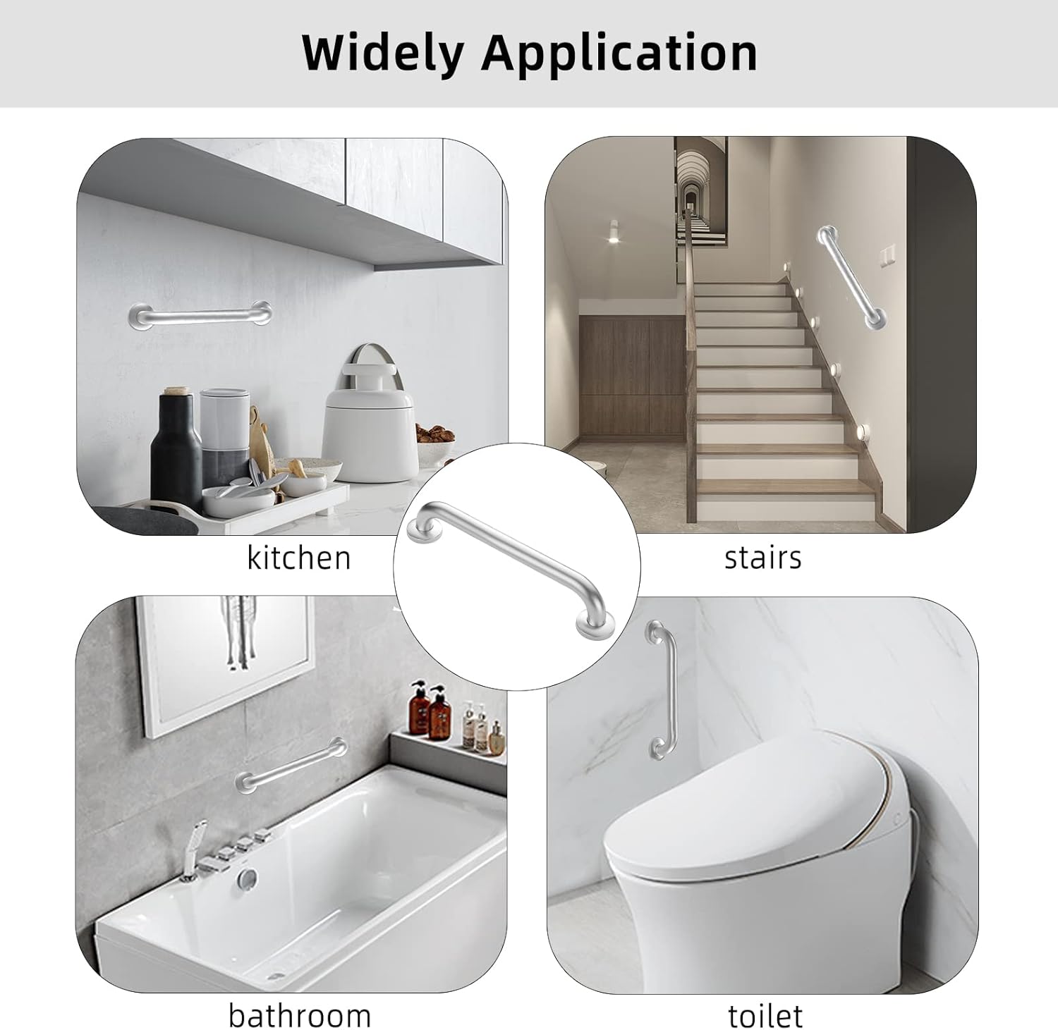 Shower Grab Bars Brushed Nickel 12" x 1 1/4", Stainless Steel Handicap Grab Bars for Bathroom Bathtub Toilet, Shower Handle Safety Bars Hand-Rail Support for Elderly Seniors Pregnant Children - Image 4