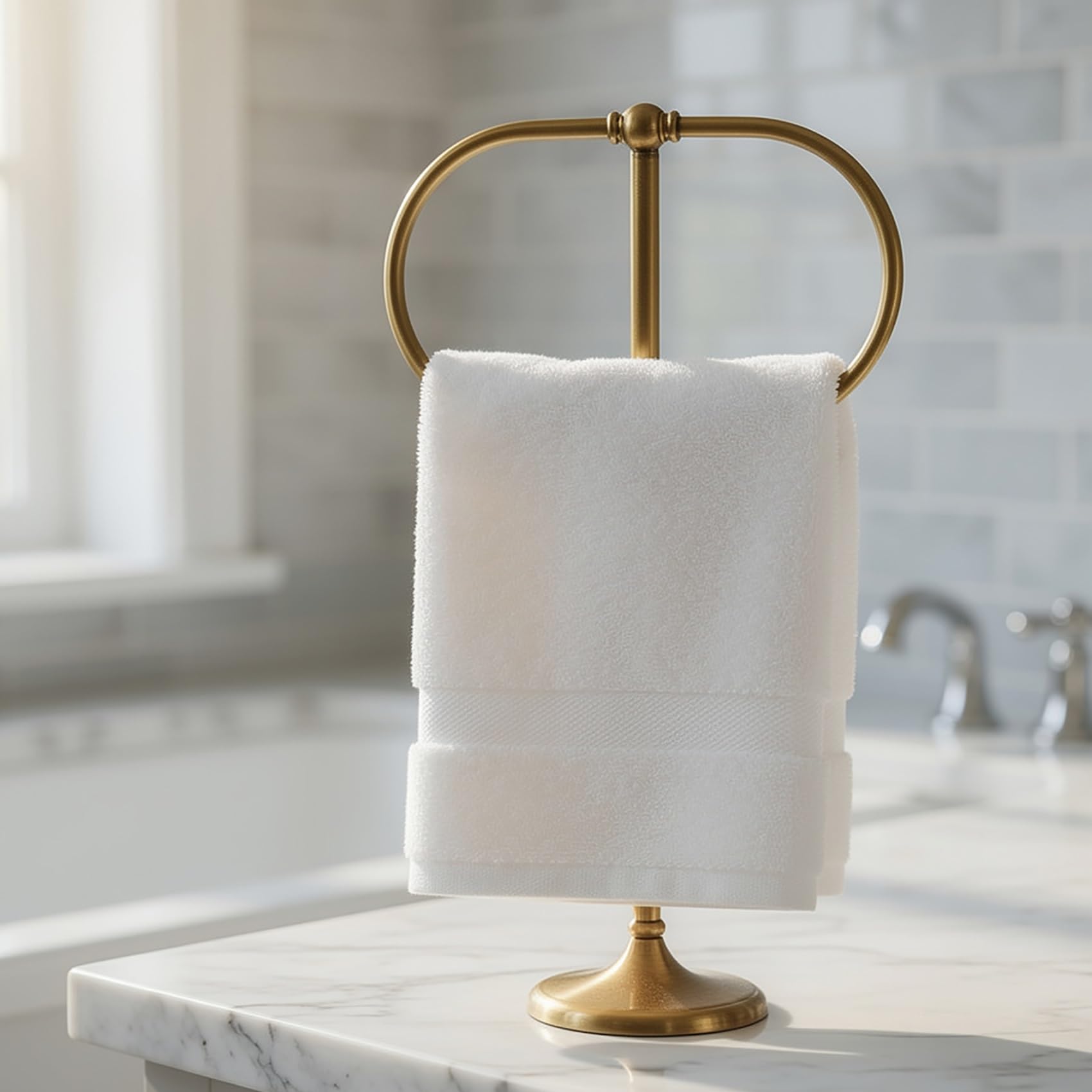 Porte Serviettes Pied Laiton Brossé Rangement Porte Torchon sans Perçage