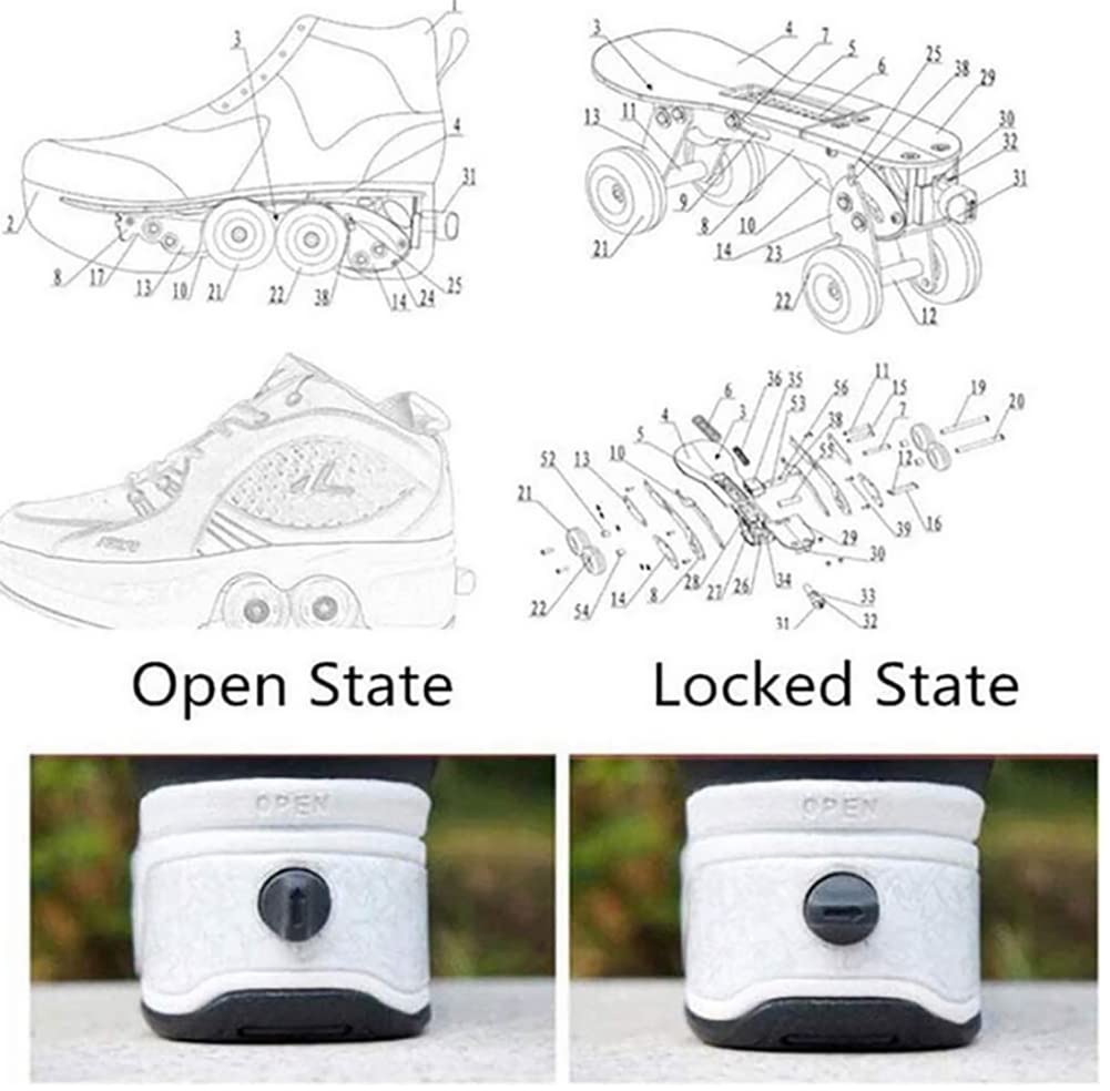 Scarpe con rotelle, pattini a rotelle, skateboard, scarpe per bambini con rotelle, scarpe da pattinaggio, scarpe da ginnastica con ruote per ragazze e donne