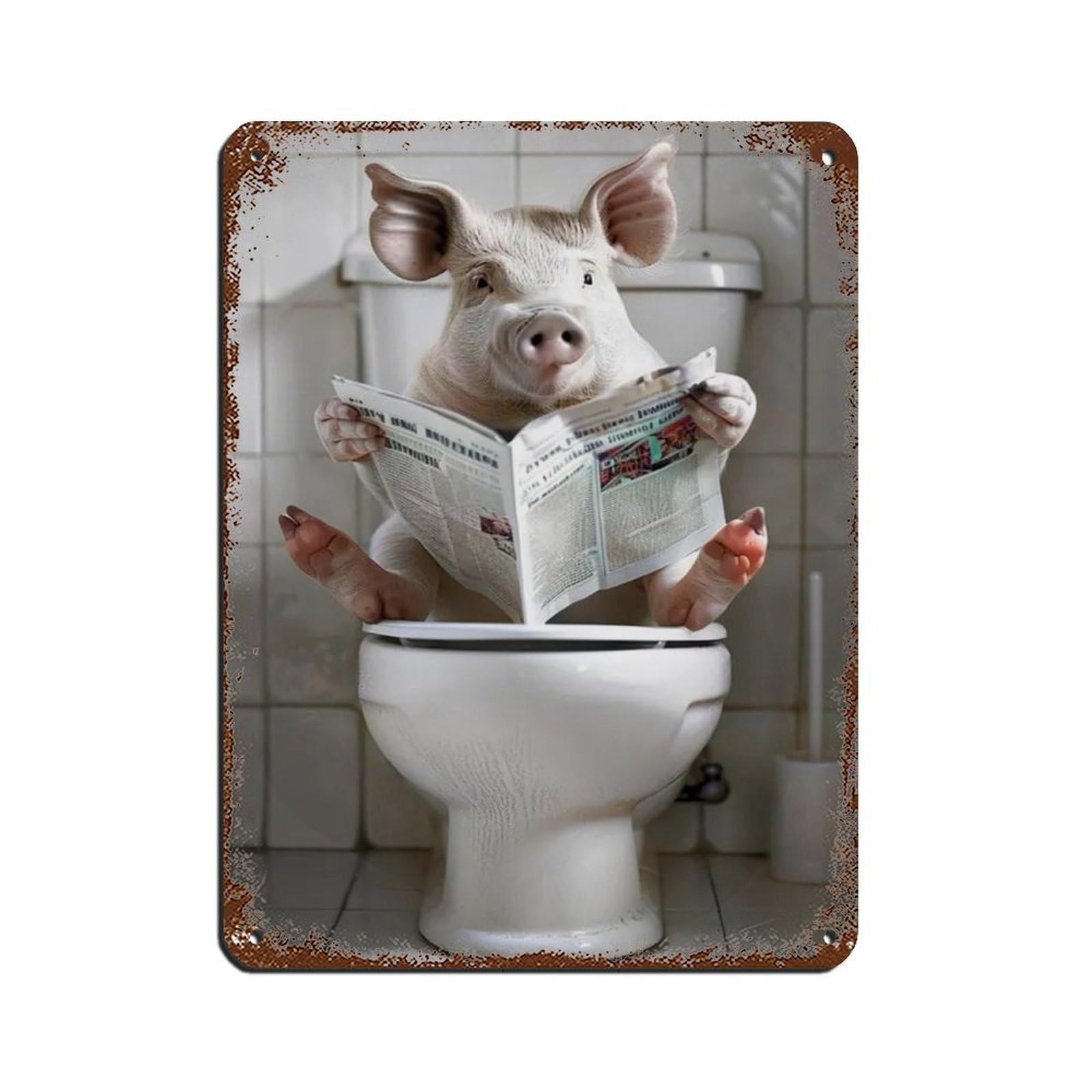 Pig Bathroom Art, Pig on Toilet Reading Newspaper Retro Poster Metal Tin Sign Chic Art Retro Iron Painting Bar People Cave Cafe Family Garage Poster Wall Decoration 12x16inch(30x40cm)