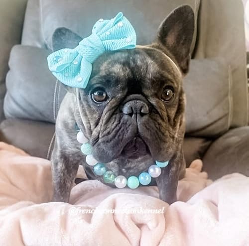 Miniatura 4 de "Aquamarine Queen" Teal, White Decorative Beaded CollarNecklace for Pets Size Small Medium Large - Handmade Dog Pet CollarNecklace by Columbine