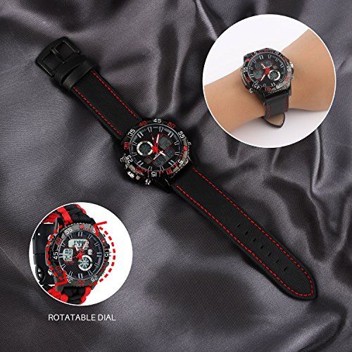 BlueStraw Men Women Survival Analog Digital Watch, Waterproof Tactical Dual Time Display Emergency Sports Adjustable Watch 5 Time Patterns 3 Interchangeable Wristbands Alarm Watch with Survival Gear
