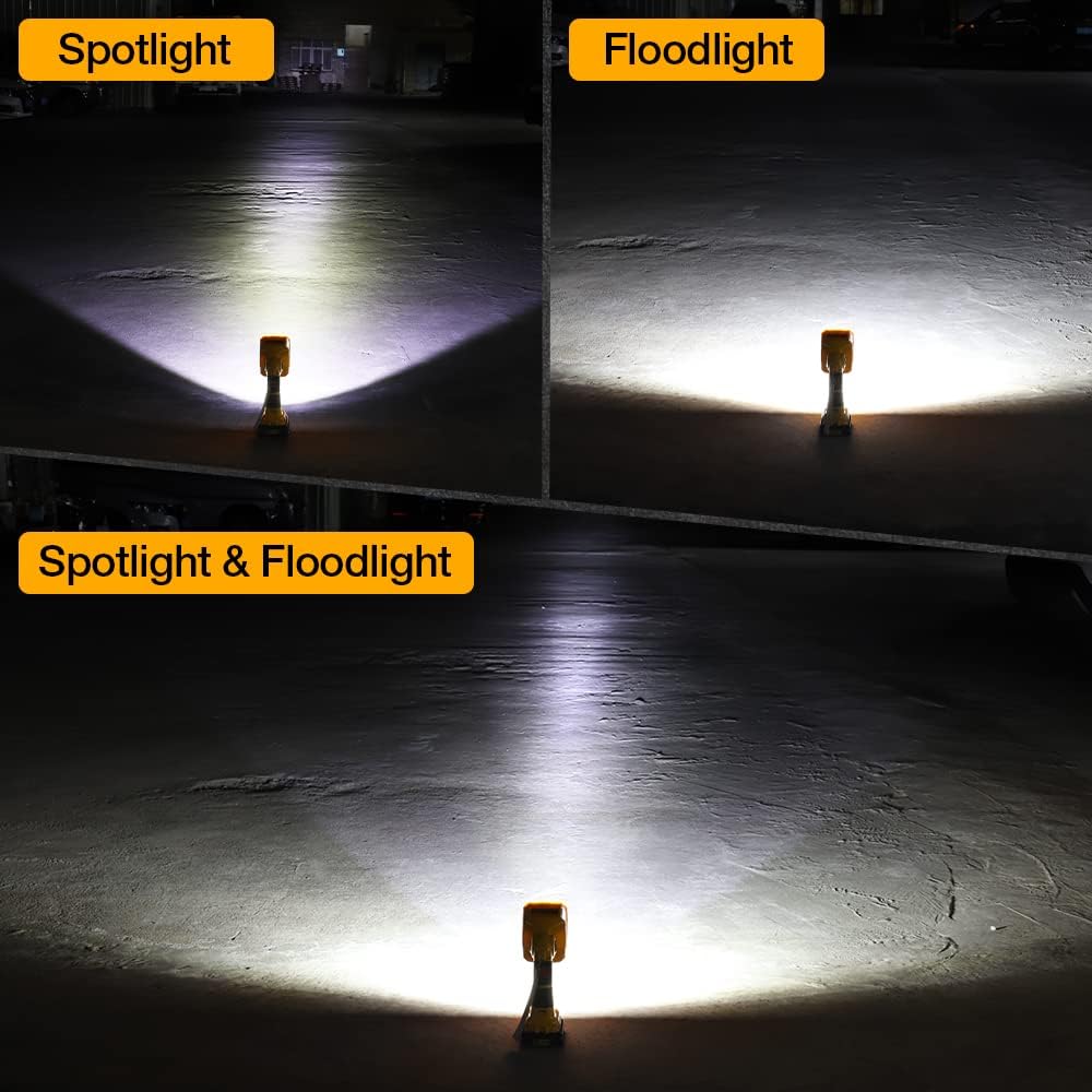 DTEZTECH Flashlight for Dewalt 20V Max Li-ion Battery, 18W 1250Lumen Spotlight with USB Port, LED Work Light Jobsite Light with 110 Degree Pivoting Head Indoor Outdoor Use(Tool Only)