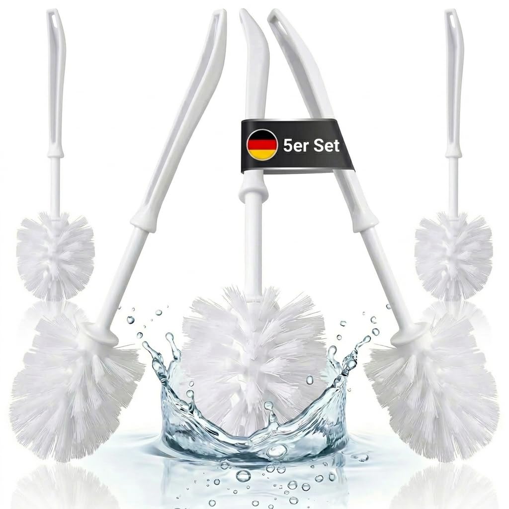 SHD – praktisches Toilettenbürstenset mit langem Griff ohne Halterung für eine gründliche WC-Reinigung – 5er Set Klobürsten in weiß mit pflegeleichtem Kunststoffkörper und robusten Borsten