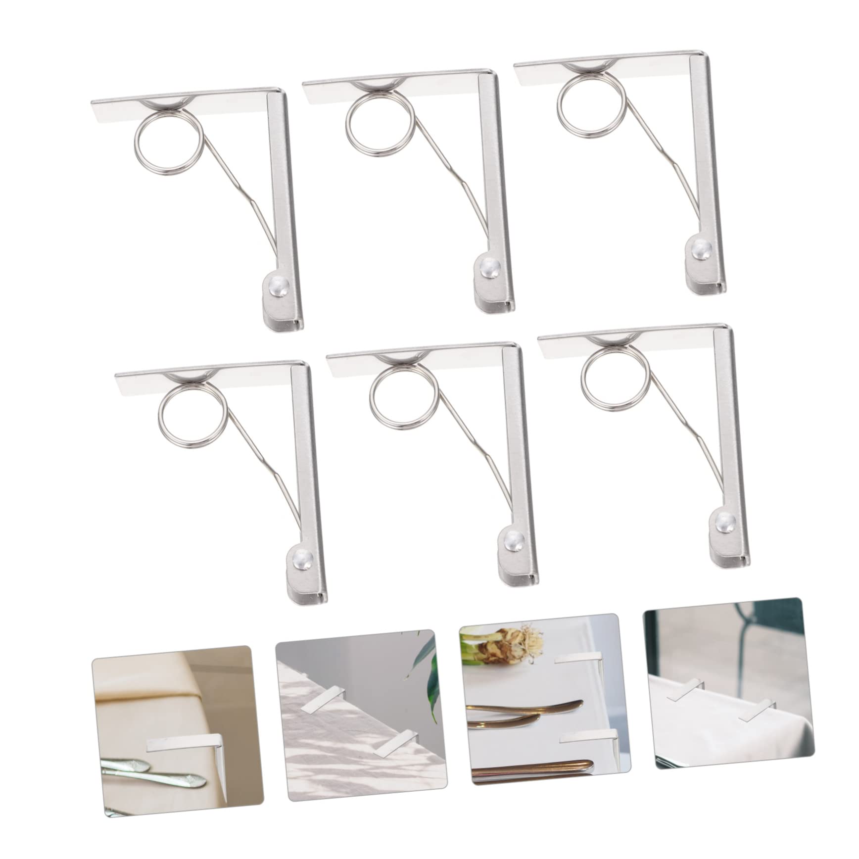 Set 6 Morsetti per Tovaglia in Acciaio Inox Argento, Clip Antiscivolo Facili da Usare e Lisce, per Tavoli da Campeggio e Picnic