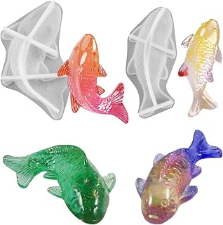 Voyyphixa 2 PCS Koi Fish Resin Molds 3D Animal Silicone Molds for Resin Casting Goldfish Art Silicone Epoxy Moulds for DIY Jewelry Pendant Charms Clay Candle Decoration (Koi Fish)