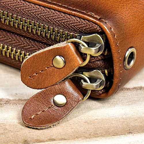 Pochette en cuir véritable homme double fermeture éclair - 3