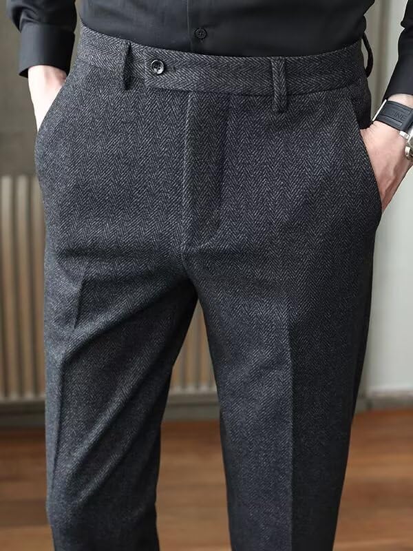 Men's Tweed Dress Pants Herringbone Vintage Wool Blend Trousers for Men Retro Classic Work Office Business Suit Pants3