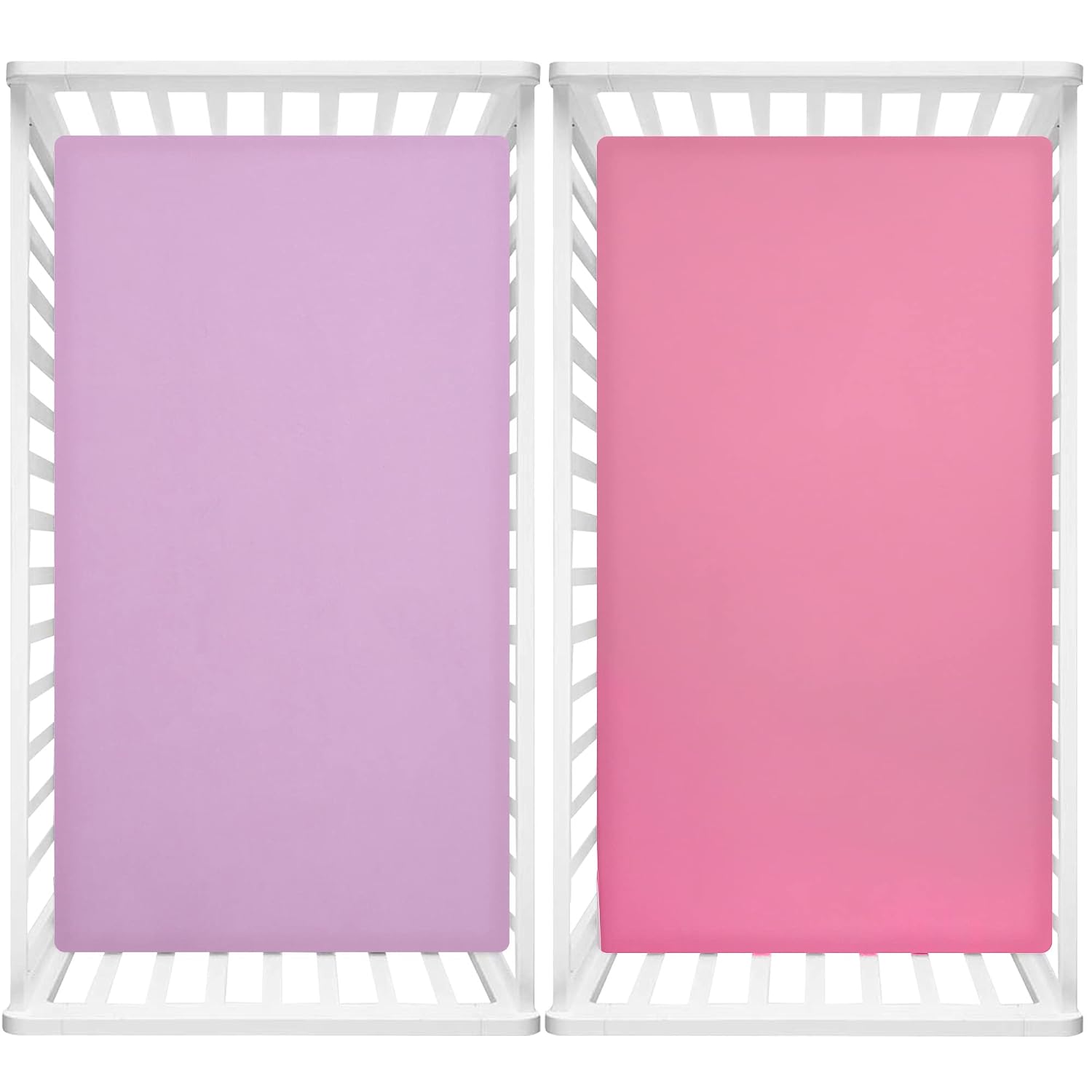 TILLYOU 2-Pack Microfiber Fitted Crib Sheet Set for Baby Boys Girls, Super Soft Toddler Bed Sheets for Standard Crib and Toddler Mattresses, 28"x52"x8",Deep Pink & Lavender