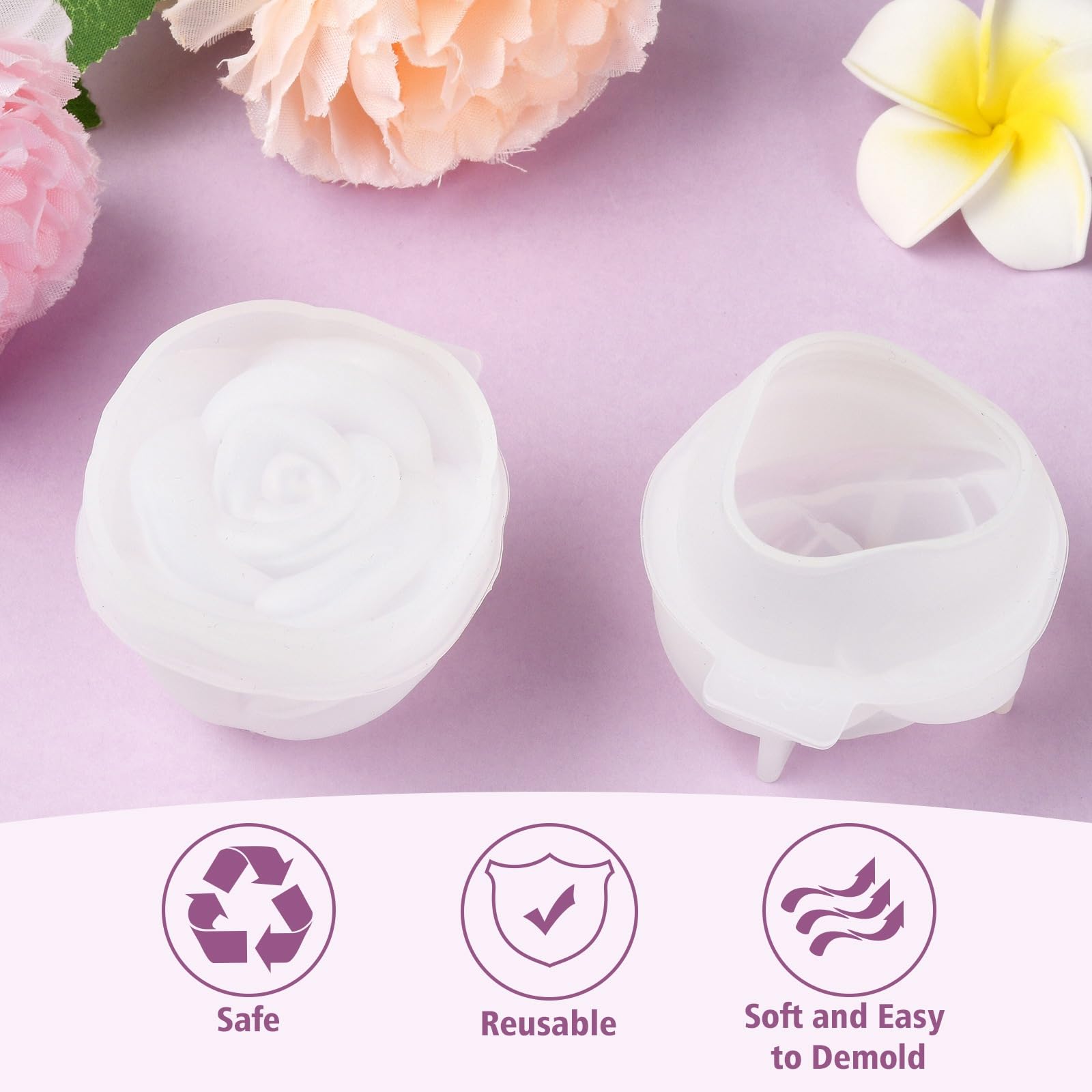 UR URLIFEHALL 2 Pcs Rose Flower Candle Moulds Silicone Floral 3D Epoxy Resin Moulds for DIY Candles Soap Aromatherapy Crafts Home Party Decor - Image 3