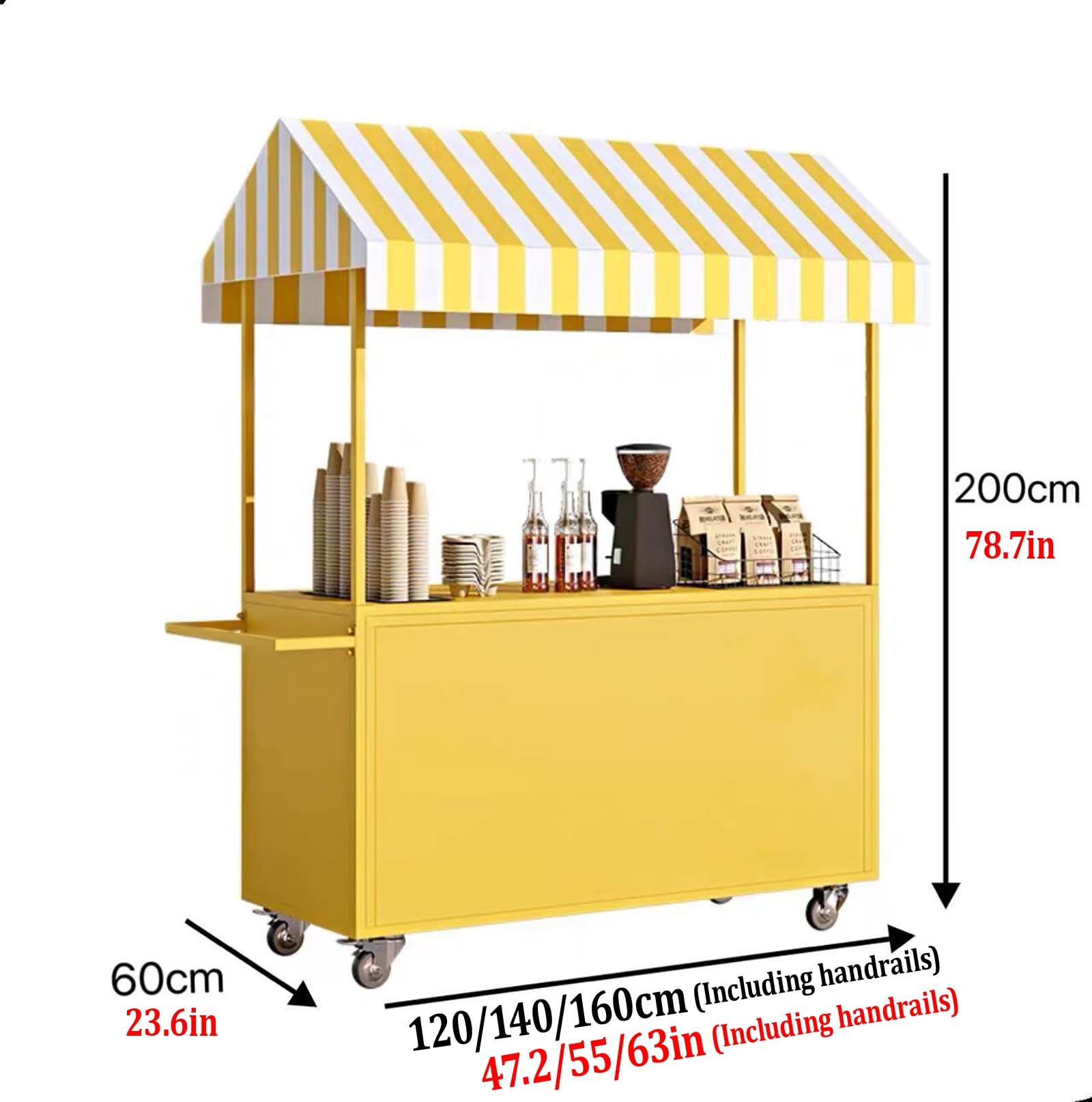 Puesto De Mercado con Toldo,Carro De Venta Ambulante,Móvil De Venta Ambulante De Comida,Carrito De Comida Callejero para Perritos Calientes/Salchichas/Pan(Black,140cm/55in)