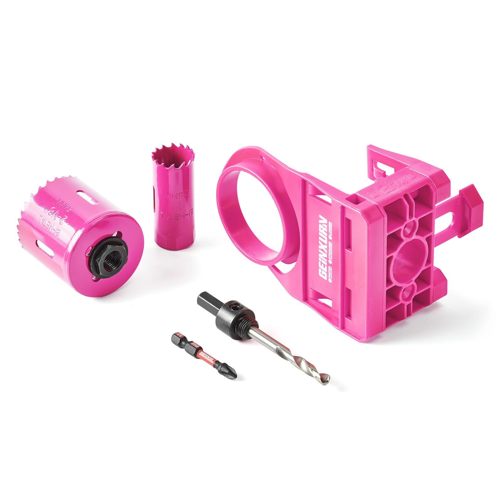 1-3/8" - 1-3/4" Door Lock Installation Kit for Metal and Wood Doors with Guide Template, Door Lock Hole Saw, M2 Steel (Pink)