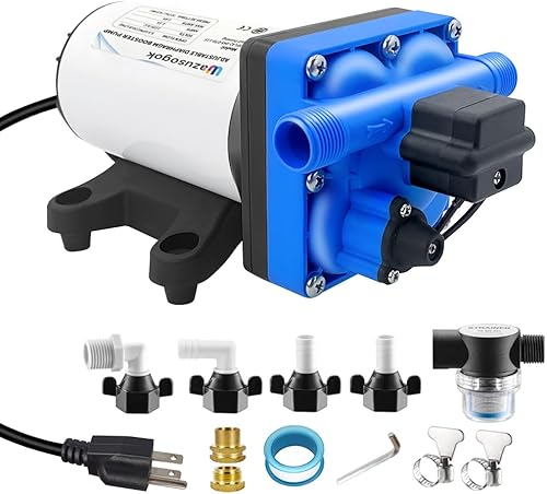 Bomba de diafragma de refuerzo AC 115V, ajustable 5.5GPM 70PSI Bomba de agua bajo demanda, 110 V para jardín, baño, cocina, ideal para transferencia