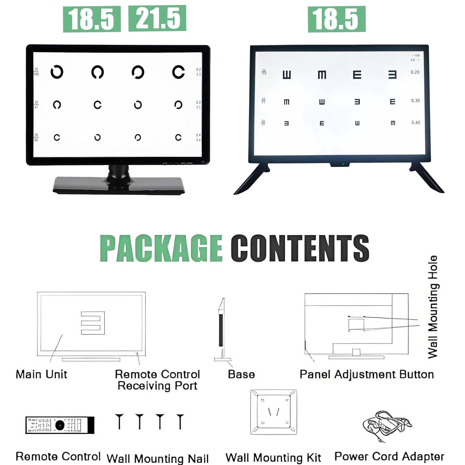 Medidor De Visión óptico Digital Con Pantalla Lcd Y Control Remoto: Tabla De Agudeza Visual Digital Con Múltiples Objetivos Visuales Y Métodos De Visualización, Uso Profesional En Optometría(23in)