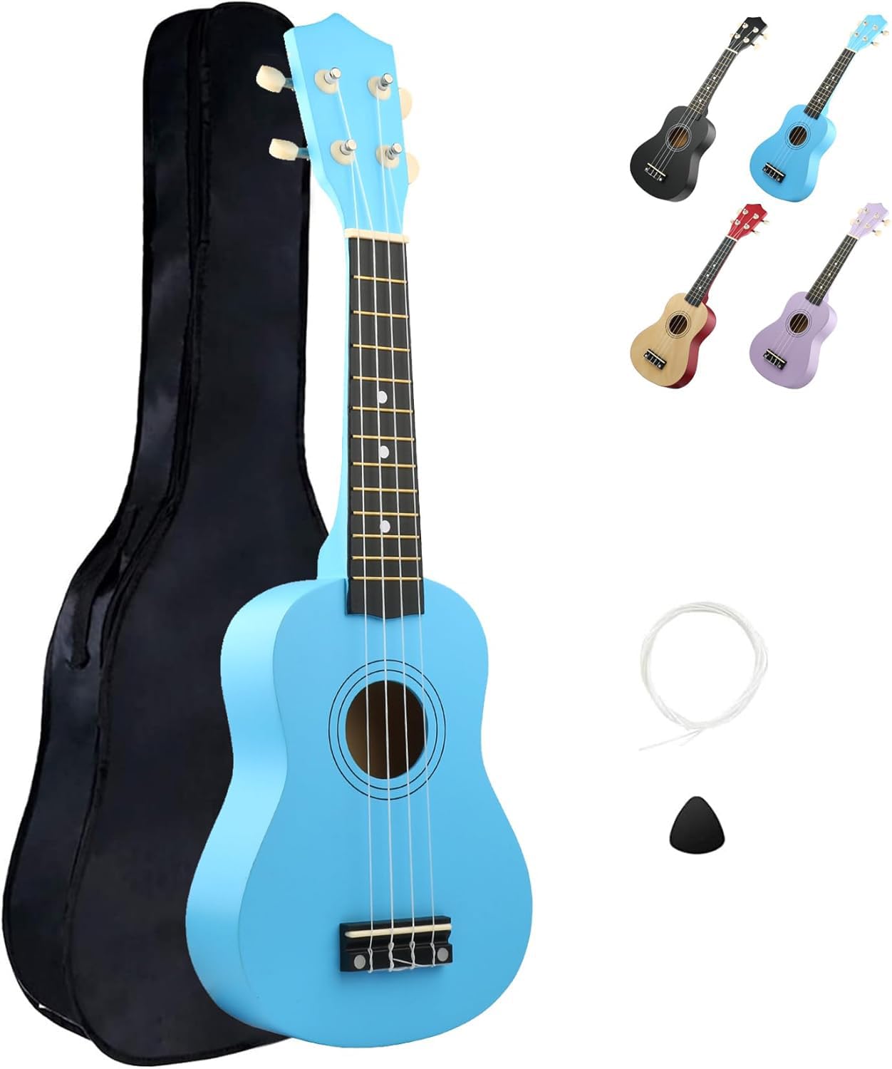 LXS Soprano Ukulele Ukulele for Beginners - 21" Small Guitar Ukulele with Gig Bag, Standby String, Picks and Primary Tutorial (Blue)