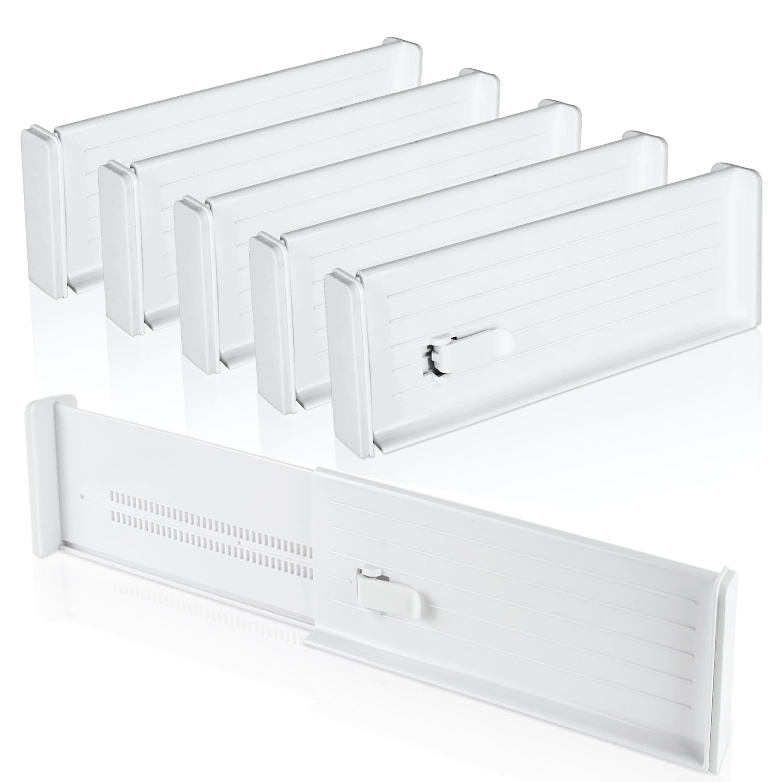 SENENQU Set van 6 ladeverdelers, verstelbaar, 24-47 cm, hoog, 9 cm, lade- organizer voor keuken, commode, badkamer, slaapkamer (wit