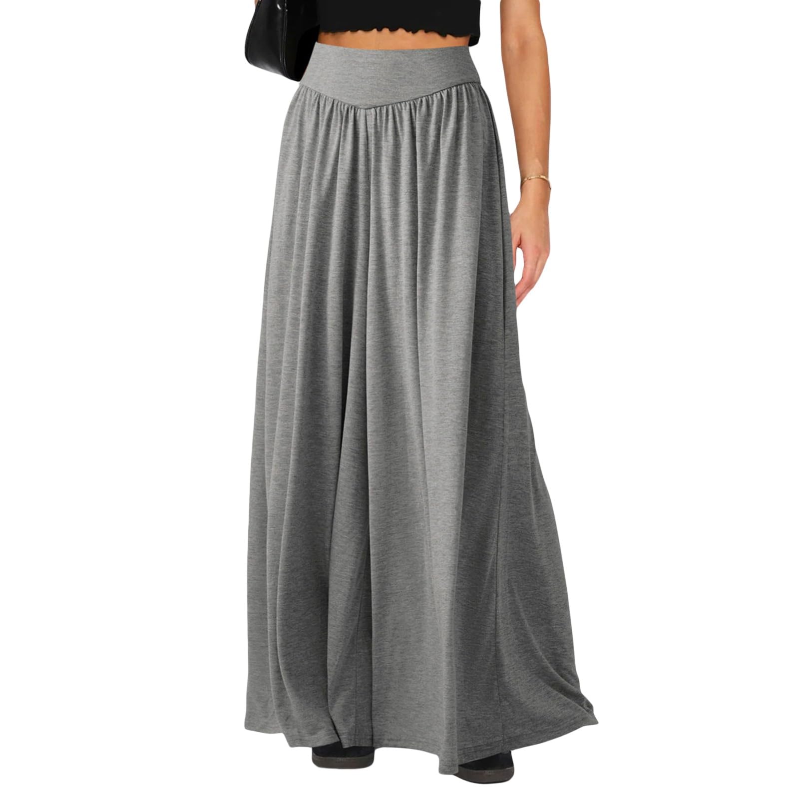 Wowcarbazole Womens Wide Leg Pants Elastic High Waist Casual Lounge Loose Palazzo Pant with Pockets Flowy Fall Long