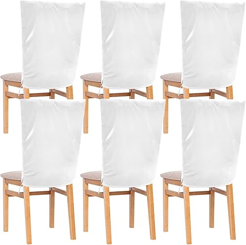 Juego de 6 fundas decorativas blancas para sillas de sala de estar para comedor, fundas suaves para sillas con correas inferiores