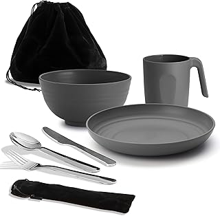 Camping Utensils, Reanea Camping Mess Kit for Travel, Camping, Picnic, Outdoor, Camping Gear Include Knife, Spoon, Fork Cu...