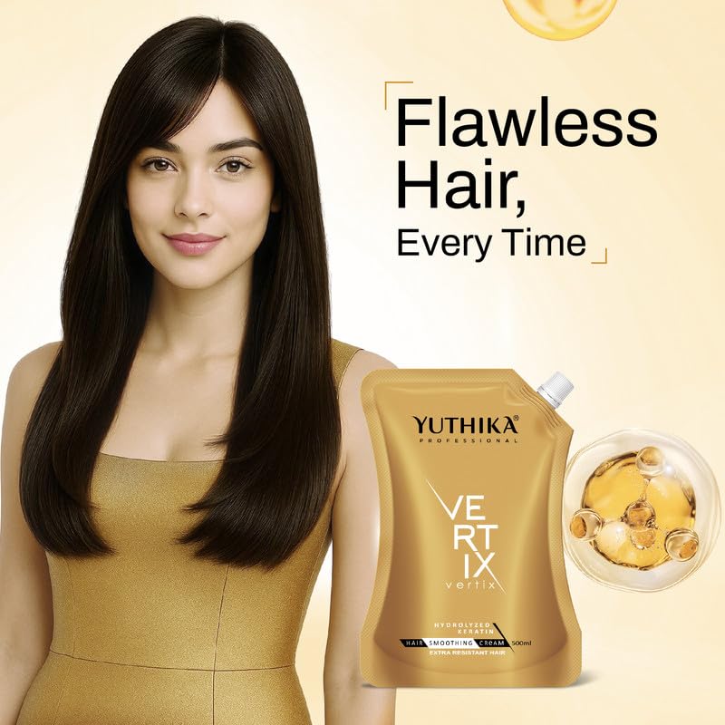 Image of Yuthika Professional Vertix Hair Smoothening & Straightening Cream | Hydrolyzed Keratin | For Extra Resistant Hair 500ml - Keratin Treatment Cream, Deeply Softens, Long Lasting Straightening Results
