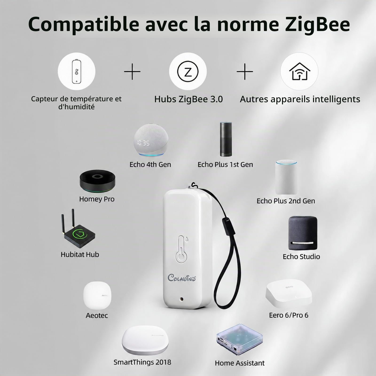 Capteur ZigBee de Température et d'humidité Intelligent IP65, Lot de 3 | ZigBee 3.0 Thermomètre Hygromètre Intérieur Extérieur pour Domotique, ZigBee Hub Requis, Compatible avec Alexa,Home Assistant