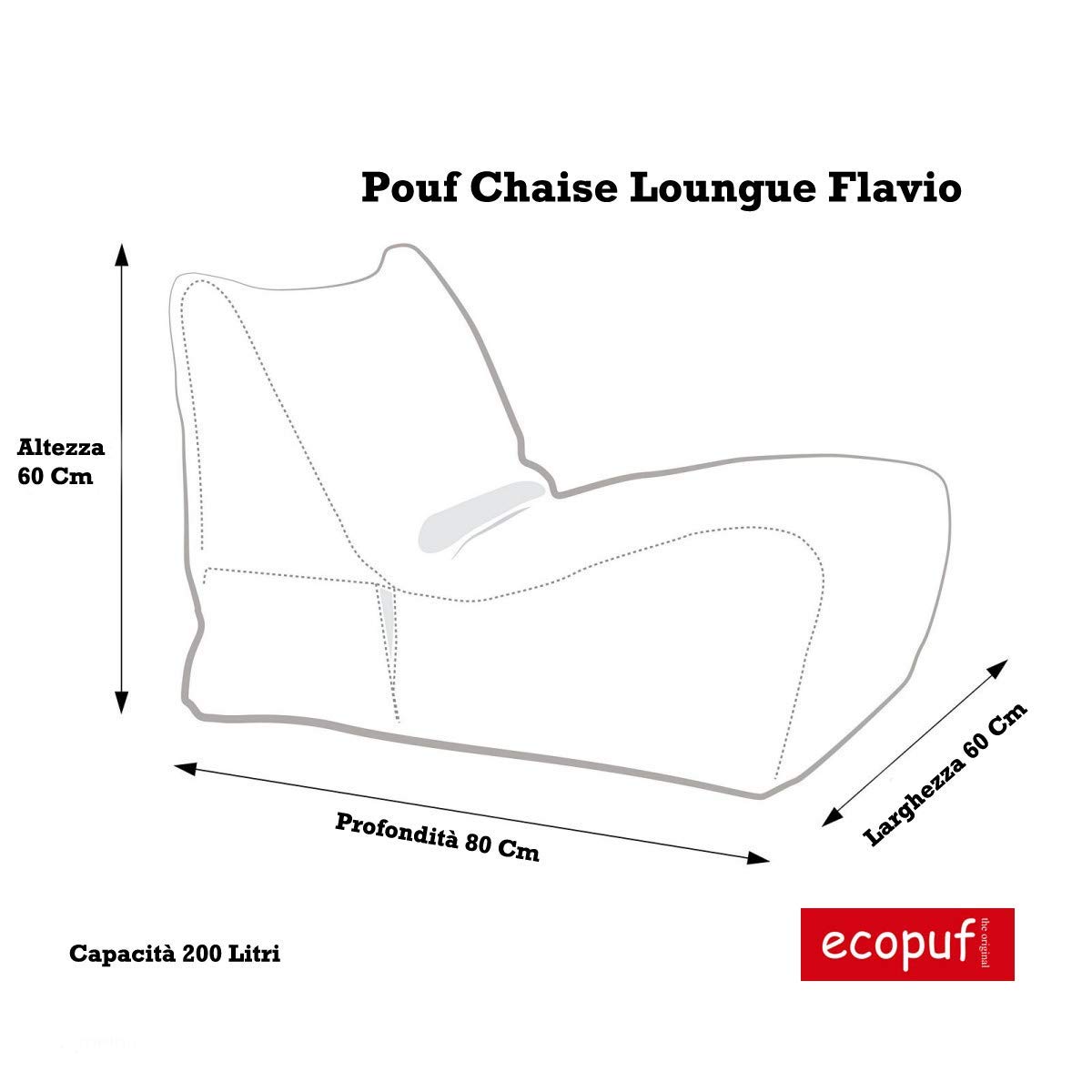 Ecopuf Pouf Armchair Sack Chaise Longue Waterproof Outdoor Cream with Storage Pocket and Handle