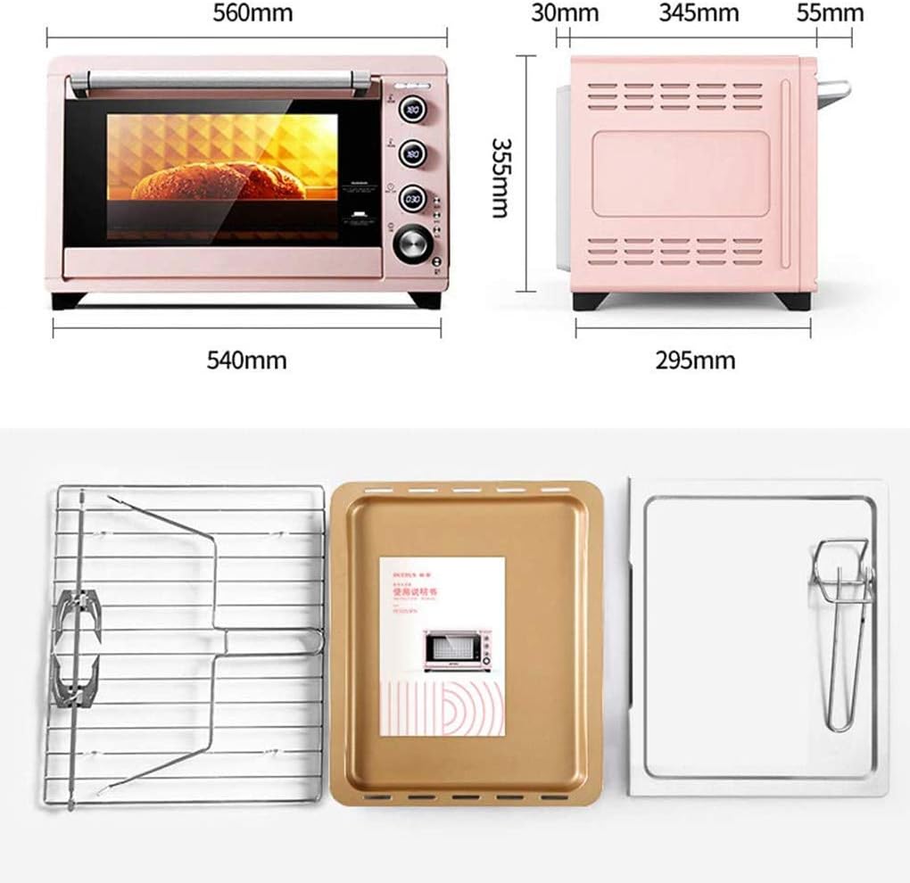 45L Oven,Electric with Temperature Setting 50-230℃ and 120 Mins Timer 2000W 4Mm Double Glazed Door Toaster Oven 8 Baking Functions Useful