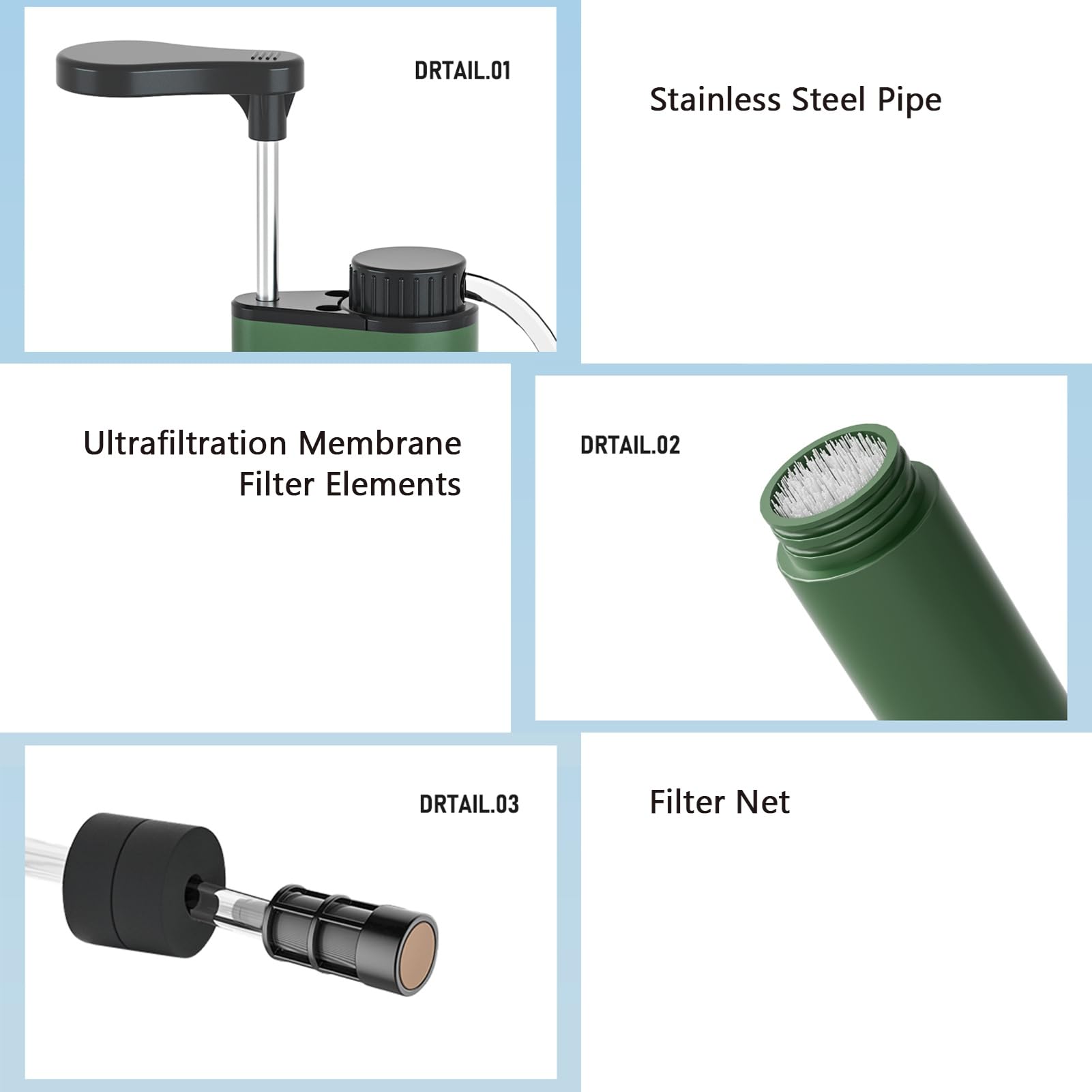 Filtro dell'Acqua Portatile, di Filtrazione a 3 Stadi di Depurazione d'Acqua con Precisione 0,01 μm di Precisione 1200 Ml/min con per Tubi per Escursioni in Campeggio