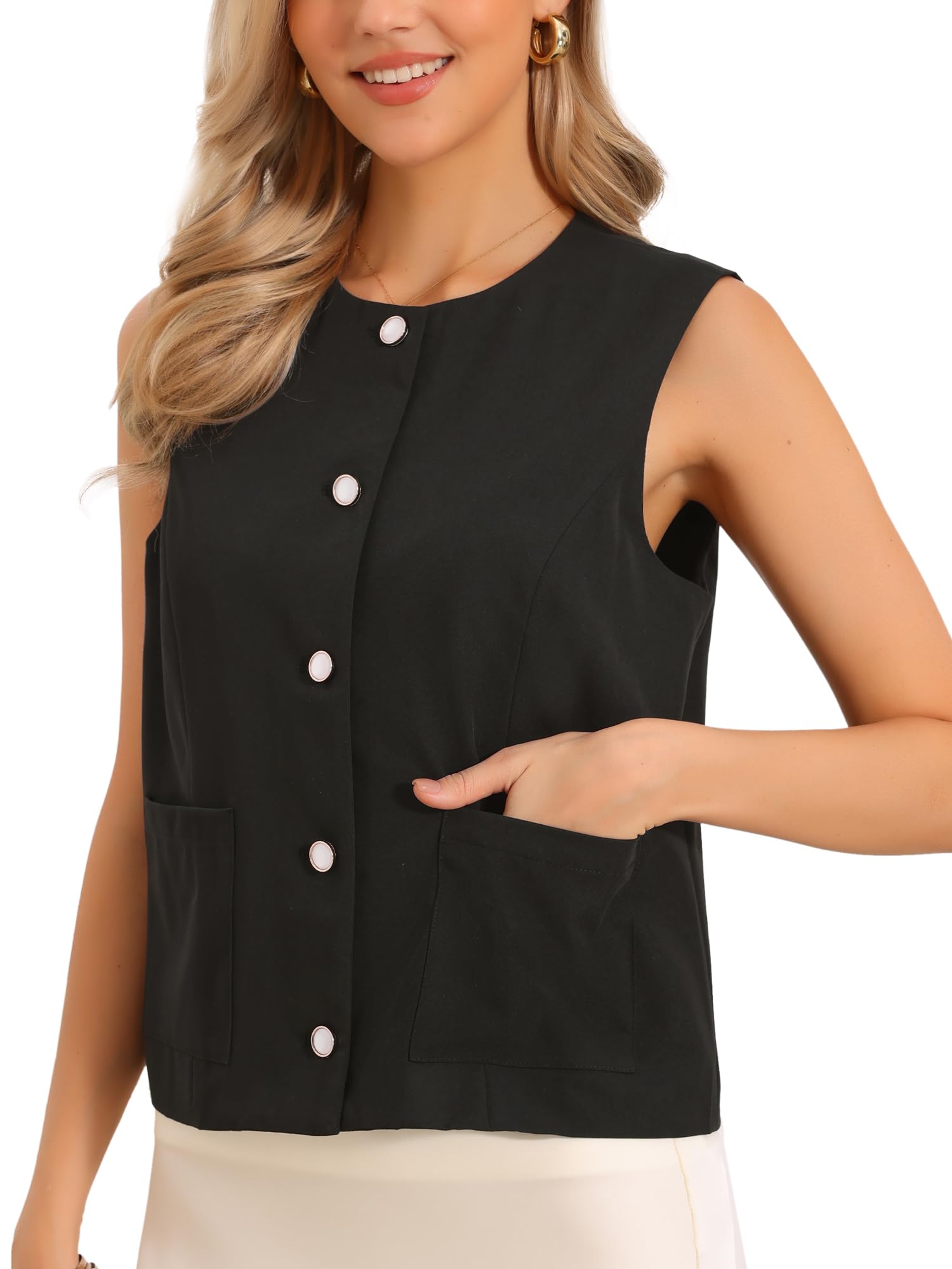Chaleco Allegra K con botones delanteros y cuello redondo moda casual 8