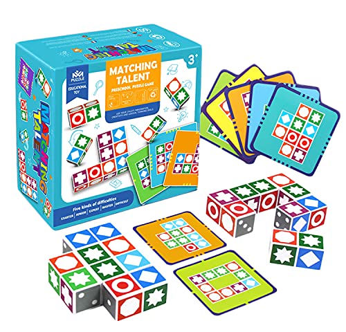 Wooden Matching Game Puzzle Games Match Family Board Games for Family Night, Puzzle Building Cubes Educational Toy Memory Game for Kids and Adults